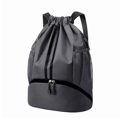 Hoedia Sports Drawstring Backpack - Swim Gym Bag for Women and Men | String Bag with Shoes Compartment and Wet Proof Pocket, Adjustable Wider Shoulder Strap, For Soccer, Basketabll, Volleyball - color: Dark Grey, size: Medium