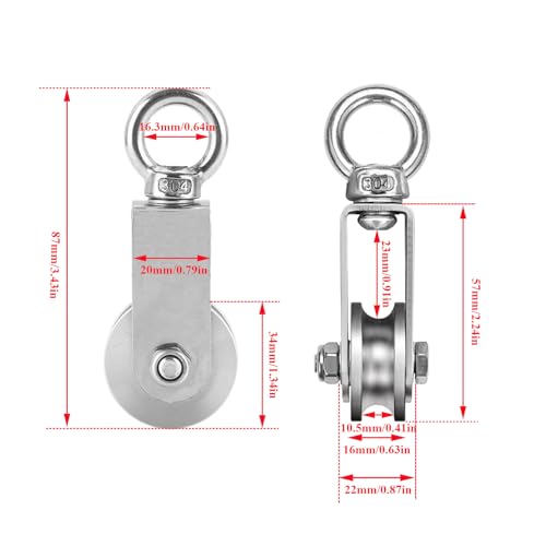 Cable Pulley Wheel Stainless Steel Snatch Rigging Blocks Heavy Duty Rope Pulley Swivel Pulley Block with Carabiner for Rigging Lifting Gym Equipment 4pcs 1.34in - size: 4 pcs
