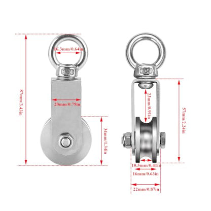 Cable Pulley Wheel Stainless Steel Snatch Rigging Blocks Heavy Duty Rope Pulley Swivel Pulley Block with Carabiner for Rigging Lifting Gym Equipment 4pcs 1.34in - size: 4 pcs