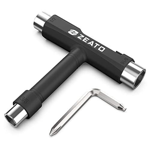 All-in-One Skate Tools Multi-Function Portable Skateboard T Tool Accessory with T-Type Allen Key and L-Type Phillips Head Wrench Screwdriver - color: Black