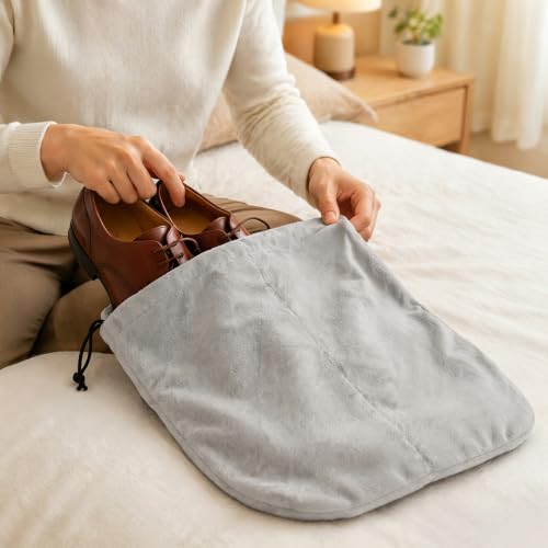 6 Pcs Shoe Bags for Travel Packing, Large Dustproof Shoe Covers With Interior Divider Drawstring for Handbags Sneaker, Washable Soft Flannel Storage Pouch for Traveling Suitcase Gym Closet Organizer