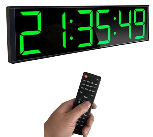 26'' Huge Clock (5.3'' Digits), Gym Timer, Home Gym Clock, Interval Workout Timer, with 8 Alarms, 7-Color Night Lights, for HIIT/Tabata/EMOM/FGB/Boxing (Green)