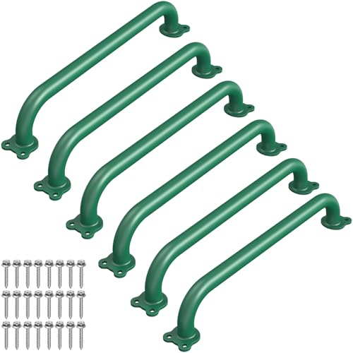 SELEWARE 6 Pcs 17" Green Metal Playground Handles Indoor Kids Monkey Bars | 500LB Heavy Duty Fully Welded Steel Grab Bars for Indoor/Outdoor Playset Treehouse Climbing Frame Wall ladder Backyard - color: C: 12"-6 Pcs-green