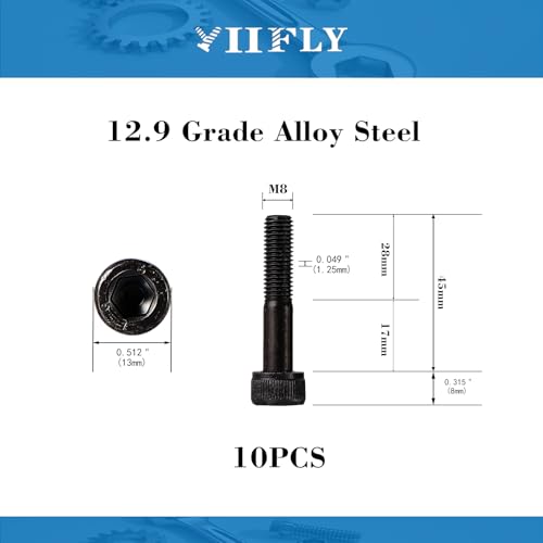 M8-1.25 x 45mm Socket Head Cap Screws, M8 Bolts, 12.9 Grade Alloy Steel, Allen Socket Drive, Black Oxide Finish, Half Thread, Quantity 10 - size: M8 x 45mm(10PCS)