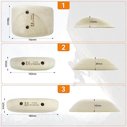 TWO STONES Wooden Rock Climbing Holds for Adults | Wood Rock Wall Climbing Holds | Variety Screw On Climbing Hold Grips Set with Mounting Hardware (HD5in1-B)