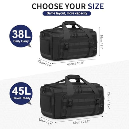 45L Convertible Duffel Backpack, 3 in 1 Gym Bag with Laptop Sleeve, Wet Pockets & Insulated Bottom, Black - color: Black, size: 45L