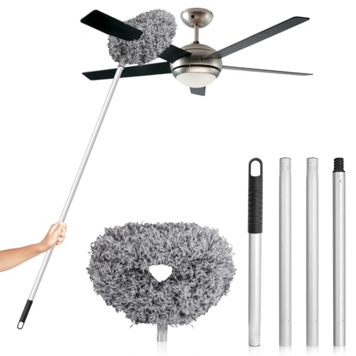 FONUNO Ceiling Fan Cleaner Duster High Ceiling Extended Fan Blade Cleaner | Reusable Microfiber Ceiling Fan Duster with Extension Handle from 13 to 50 Inch for Furniture Bookshelves Wall Door, Gray - color: Gray