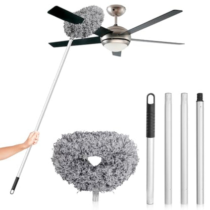 FONUNO Ceiling Fan Cleaner Duster High Ceiling Extended Fan Blade Cleaner | Reusable Microfiber Ceiling Fan Duster with Extension Handle from 13 to 50 Inch for Furniture Bookshelves Wall Door, Gray - color: Gray
