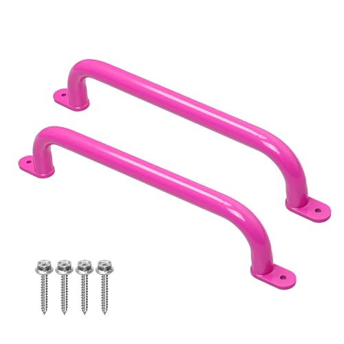 17 Inch Pink Playground Handles Indoor Kids Monkey Bars Ladders 2Pcs | Heavy Duty Solid Metal, Vibrant Color Smooth Glossy Powder Coating, Comfy Secure Grips for Playset Swing Set Climbing Frame - color: Pink - 2 Pack