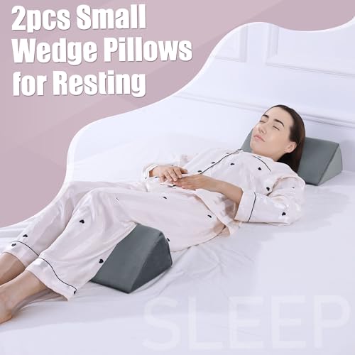 BALAPET 2 Pcs Small Wedge Pillow for Sleeping，Premium Foam Bed Pillow for Side Sleeping,Triangle Wedge Pillow for Leg Elevation,Yoga,Reduce Back Pain(Gray) - color: Gray