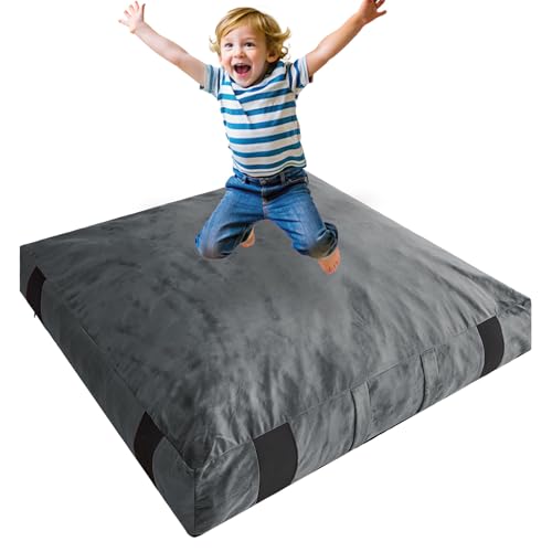JOYWOO Crash Pad for Kids Sensory Room, 4 x 4 Ft / 5 x 5 Ft Anti-Slip Sensory Crash Mat, Shredded Foam Sensory Crash Pad for Kids Gift, Soft Washable Cover, Gift for Children and Family Fun - color: Dark Gray, size: 4x4 Feet