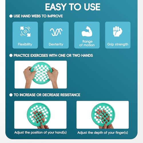 Hand Exercise Web, Finger Exerciser & Hand Strengthening | Latex Free, 7 Inch Portable, Physical Therapy Rehab, Hand & Finger Strengthener, Desk Office Travel - color: Mixed 3pcs
