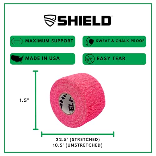 SHIELD | Weightlifting Tape - Made in USA, Hook Grip, Cross-Training, WOD Grip Tape 3-Pack– Durable, Non-Slip, Comfortable Stretchy Athletic Tape – Thumb, Wrist, Finger Protection (Pink) - color: Pink