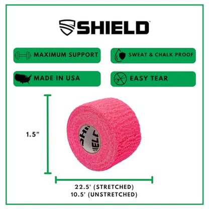 SHIELD | Weightlifting Tape - Made in USA, Hook Grip, Cross-Training, WOD Grip Tape 3-Pack– Durable, Non-Slip, Comfortable Stretchy Athletic Tape – Thumb, Wrist, Finger Protection (Pink) - color: Pink