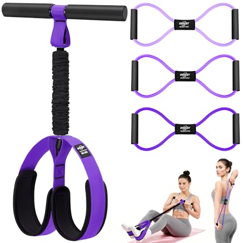 Upgraded Durable Pedal Resistance Band with Handle and Figure 8 Resistance Band Set, Stretch Bands for Exercise, Full Body Workout Equipment for Core Abs Waist Arms Back Stretching Training - color: Purple