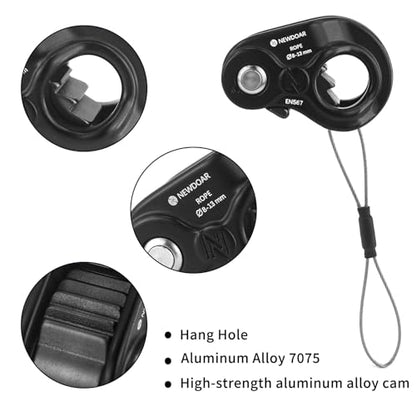 NewDoar Rope Ascender Lightweight Rope Clamp Ascender Riser Adjuster Fits 8-13mm Rope Self-Locking Grip for Rock Climbing,Hunting,Protection Rescue,Rappelling,Arborist,Gear Equipment - color: Black-Set
