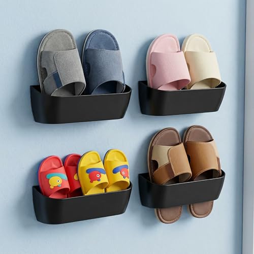 Wall Mount Shoe Rack 4 Pack Plastic Shoe Holders Storage Organizer | Self-Adhesive Shoe Storage for RV, Entryway & Wall, Plastic Rack for Closet, No-Drill Organizer for Camper & Home