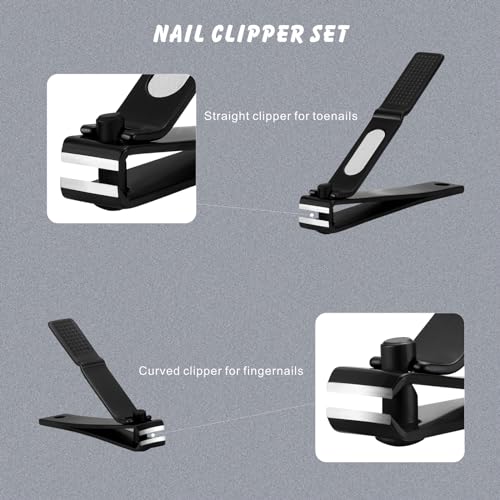Bignes Nail & Toenail Clipper Set, Nail Clippers for Thick Ingrown Nails, Ultra Sharp Fingernail & Toenail Cutters for Men Women (Black)