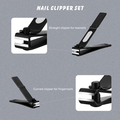 Bignes Nail & Toenail Clipper Set, Nail Clippers for Thick Ingrown Nails, Ultra Sharp Fingernail & Toenail Cutters for Men Women (Black)
