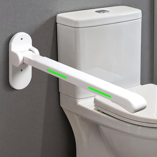 26.8 INCH Flip-Up Toilet Grab Bar, Wall-Mounted Safety Rail for Bathroom, Night Glow Strips on Both Sides, Folding Handrail for Elderly & Disabled - size: 26.8 In without Support Leg