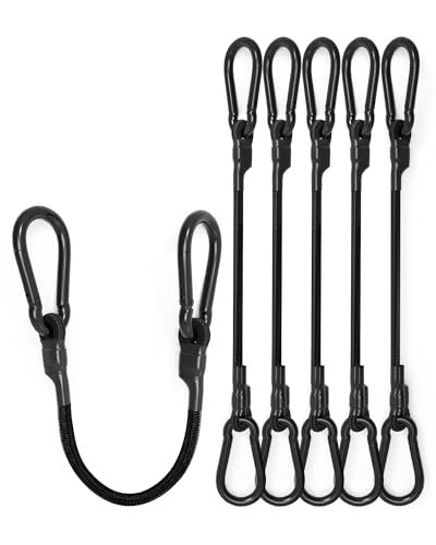 6 Pack 10" Heavy Duty Bungee Cords with Carabiner Hooks, 190 Lbs Strength | LUCKY STRAPS Black UV Resistant Bungee Straps for Luggage Racks, Cargo, Hand Carts, Bikes, Trucks, Motor, Camping & Outdoor - size: 10'', style: Black