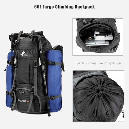Bseash 60L Waterproof Hiking Camping Backpack with Rain Cover, Large Outdoor Sport Travel Daypack Rucksack for Climbing - color: Black