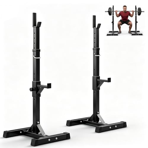 JupiterForce Adjustable Squat Rack Stands, Pair of Sturdy Steel Bench Press Rack, Barbell Rack, 40''-66'' 550lbs Max Load Portable Dumbbell Racks Stands for Home Gym, Black