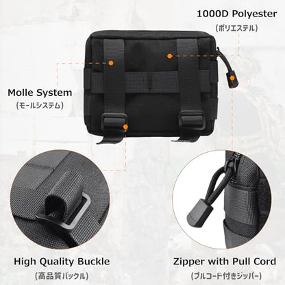 Azarxis Molle Pouches, Tactical Compact EDC Small Utility Pouch Waist Bags Sundries Storage Admin Organize Gear Gadget for Military Backpack - color: #05 Black - 4.53"x6.49"