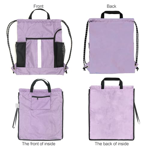 BeeGreen Lilac Drawstring Backpack Bag Gym Sports Backpack with Shoe Compartment and Two Water Bottle Holder for Women Men Large String Athletic Sackpack Workbag - color: Lilac, style: Drawstring With Shoe Compartment