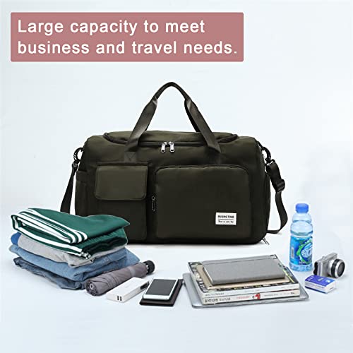 Small Gym Bag for Women, Travel Duffle Bag Carry On Weekender Bag with Shoe Compartment - color: 09#Army Green, style: Gym Bag&toiletry Bag