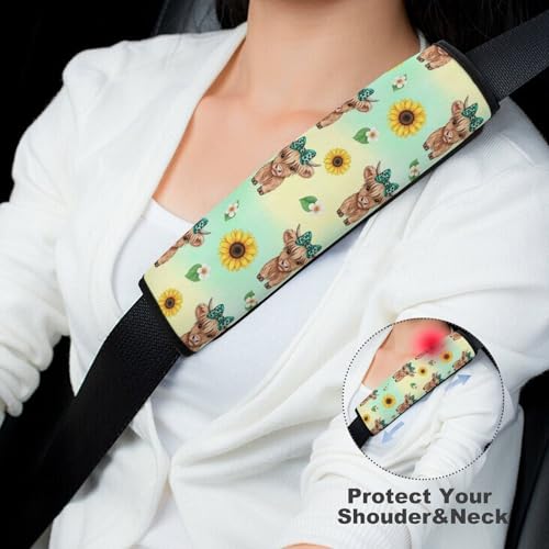 Soft Padded Car Seat Straps Shoulder Pads for Elderly Support, All Vehicles, 1 Pair Western Farm Animal Sunflower Teal Highland Cow Shoulder Protector Anti-Slip Pad - color: Pattern 1257