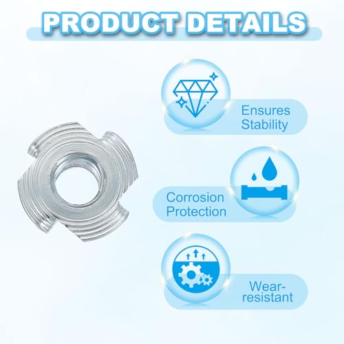 PATIKIL M10 T-Nuts, 20 Pcs Zinc Plated Steel 4-Pronged Tee Blind Nut 14 mm Length Four-jaw t Nuts Threaded Inserts Hardware for Wood Furniture Cabinetry Rock Climbing Holds - size: M10x14 mm