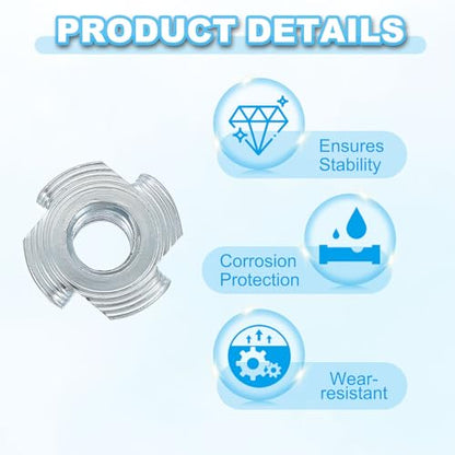 PATIKIL M10 T-Nuts, 20 Pcs Zinc Plated Steel 4-Pronged Tee Blind Nut 14 mm Length Four-jaw t Nuts Threaded Inserts Hardware for Wood Furniture Cabinetry Rock Climbing Holds - size: M10x14 mm