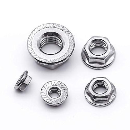 5/16-18 Serrated Flange Hex Lock Nuts, 304 Stainless Steel 18-8 Anti-Loose Nuts for Machinery, Automotive, DIY, 100 PCS - size: 5/16-18