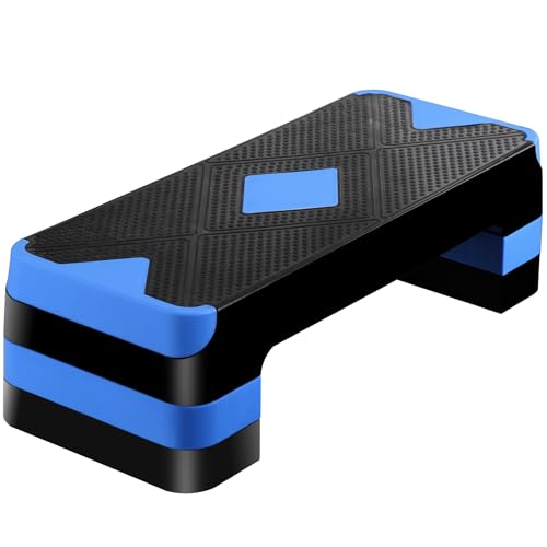 HomGarden Adjustable Workout Aerobic Stepper in Fitness & Exercise Step Platform Trainer Stepper w/Risers Adjust 4"-6''-8'' - color: Blue