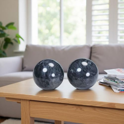 Baoding Balls 2Pcs, 2 inch Natural Marble Baoding Chinese Meditation Balls, with Carry Case for Hands Stress Relief, Dark Grey - color: Dark Grey, size: Large-2"