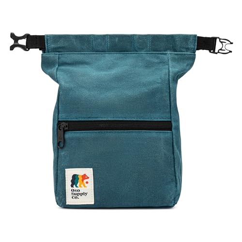 Oso Supply Co - Kulshan Bouldering Bucket, Large Size Chalk Bag for Rock Climbing, Chalk Pot with Magnetic Roll Down Closure, Brush Loop, Zippered Pockets for Climbers - color: Navy Blue