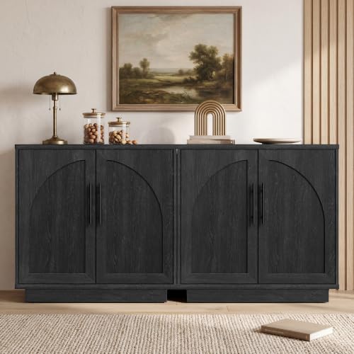 Fatmok Arched Sideboard Buffet Accent Cabinet, 31.5" Credenza with Adjustable Shelf, 1-Piece Modular Coffee Station Storage for Kitchen Living Room Bedroom, Black Grey - color: C-black Grey