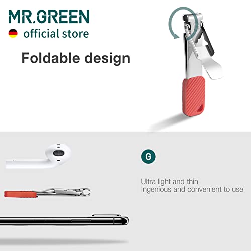MR.GREEN Compact Nail Clippers Foldable Nail Cutters Manicure Tools Portable Fingernail Clipper with Key Chain Nail Scissors (Red)