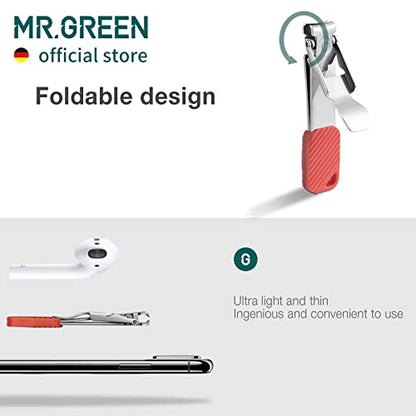 MR.GREEN Compact Nail Clippers Foldable Nail Cutters Manicure Tools Portable Fingernail Clipper with Key Chain Nail Scissors (Red)