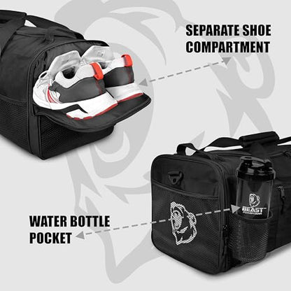 Gym Duffle Bag- Workout, Boxing, MMA, Sports Bag with Shoes Compartment and Adjustable Shoulder Strap for Men and Women (Black) - color: Black