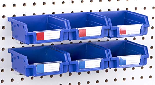 Pegboard Bins - 6 Pack Blue - Hooks to Any Peg Board - Organize Hardware, Accessories, Attachments, Workbench, Garage Storage, Craft Room, Tool Shed, Hobby Supplies, Small Parts - color: Blue, size: 3.5 Inch (Pack of 6)