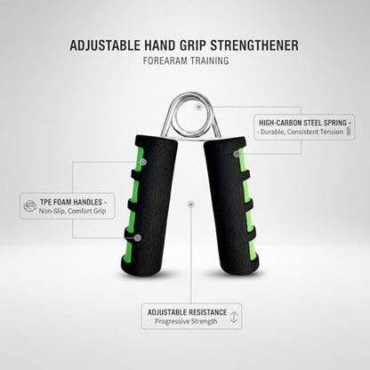 Adjustable Hand Grip Strengthener with Ergonomic TPE Foam Handles for Forearm & Finger Exercise - color: Green