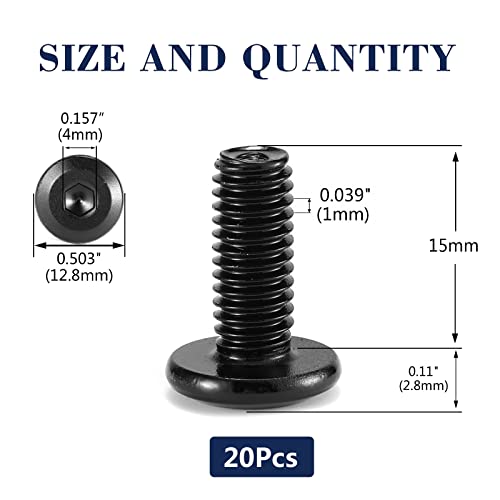 M6 x 15mm 20Pcs Flat Head Hex Socket Cap Screws Bolts, 304 Stainless Steel 18-8, Full Thread, Black Oxide by SG TZH (with Hex Spanner) - size: M6 x 15mm
