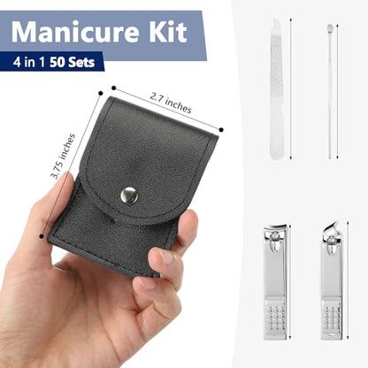 Geosar 50 Set Travel Manicure Kit Bulk Professional Nail Clippers Pedicure Nail Care Tools Grooming Stainless Steel Set with Portable Travel Case, Gift for Christmas Men Women(Black) - color: Black