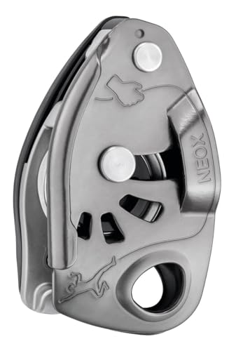 PETZL NEOX Rock Climbing Belay Device | With Cam-Assisted Blocking - color: Light Gray