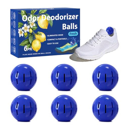 Sneaker Deodorizer Shoe Freshener Balls 6 Pack Fresh Scent, Small Spaces Odor Eliminator for Gym Bags, Cars and Lockers, Long-Lasting Odor Control, No Twist Just Drop In