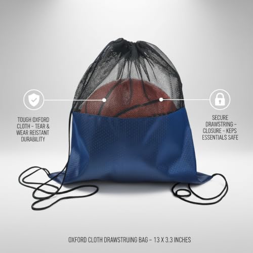 Oxford Cloth Drawstring Bag for Shoes and Essentials, Durable Gym Sack with Secure Closure, 13 x 3.3 Inches - color: Navy