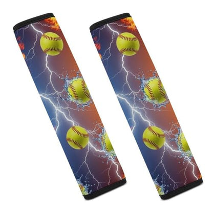 1 Pair Universal Fit Seat Belt Cover for Elderly Support, Most Cars, Fire Lightning Softballs Seat Belt Cushion, Neck and Shoulder Support - color: Pattern 707