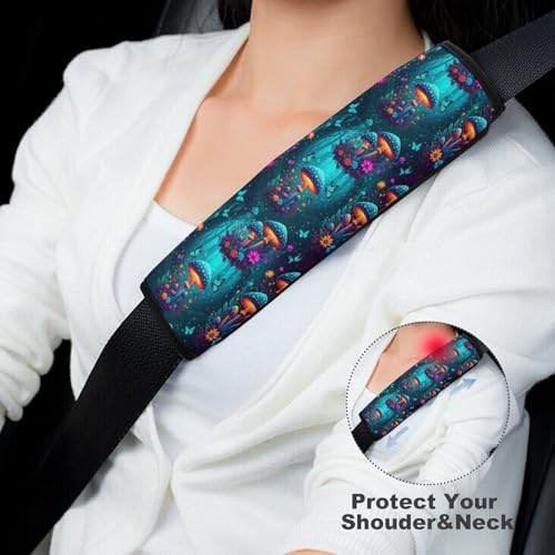 2PCS Glowing Mushroom Dark Car Seat Belt Pad Universal Fit Seat Belt Covers Cushion for Kids, Car Seats Pushchair Strollers High Chair Pushchair, Easy Install (No Tool) - color: Pattern 1227